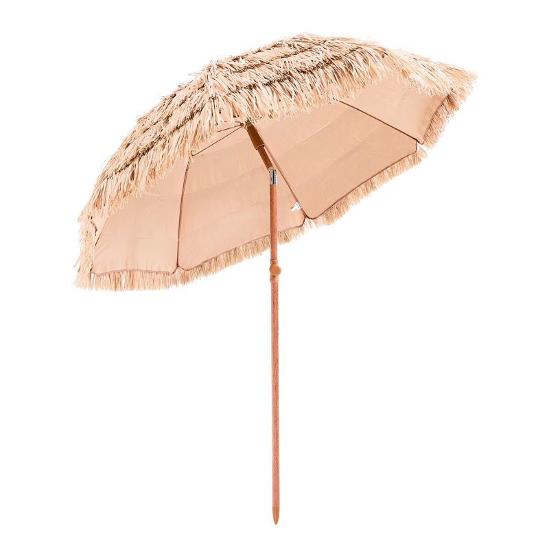 Parasol de plage de 6 pi, auvent incliné de 30 pi et nervures en métal, inclinaison ajustable au bord de la piscine pour une couverture maximale du soleil, assemblage simple, 8 nervures