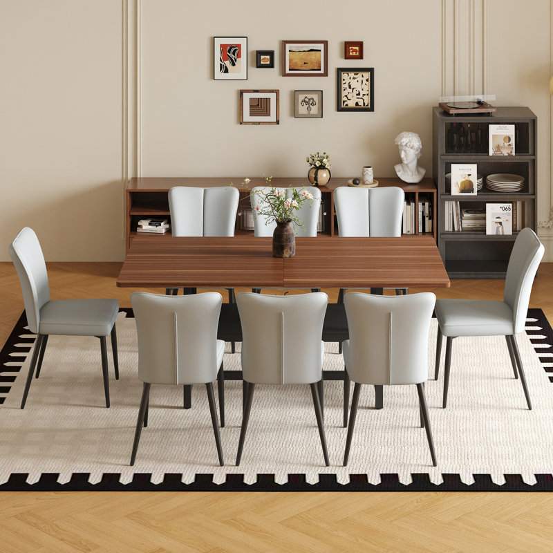 Ensemble de table de salle à manger moderne en noyer avec 8 chaises en polyuréthane gris pour la maison