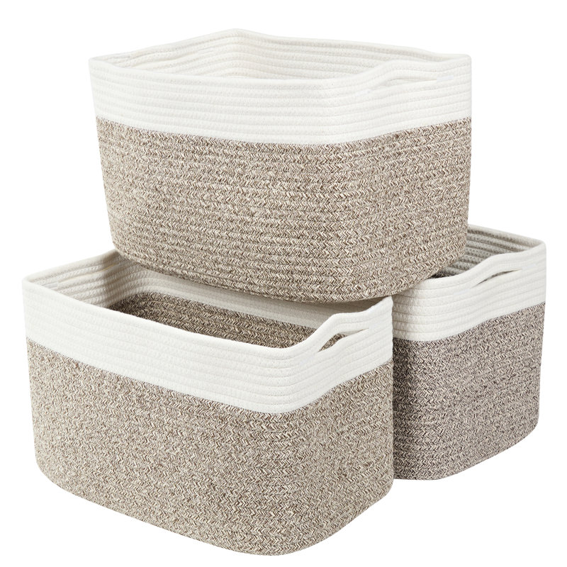 Anchie 3 Pack Cotton Rope Baskets For Organizing Storage Baskets Shelves Basket Small Cube Storage Bin Woven Baskets For Key, Toy Basket Decor
