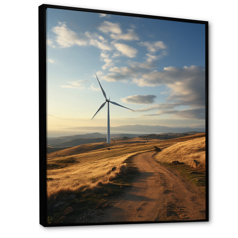 Wind Turbines Minimalist Motion II - reproduction sur toile, Cadre flottant noir, H 40 po x l 30 po x P 1,5 po