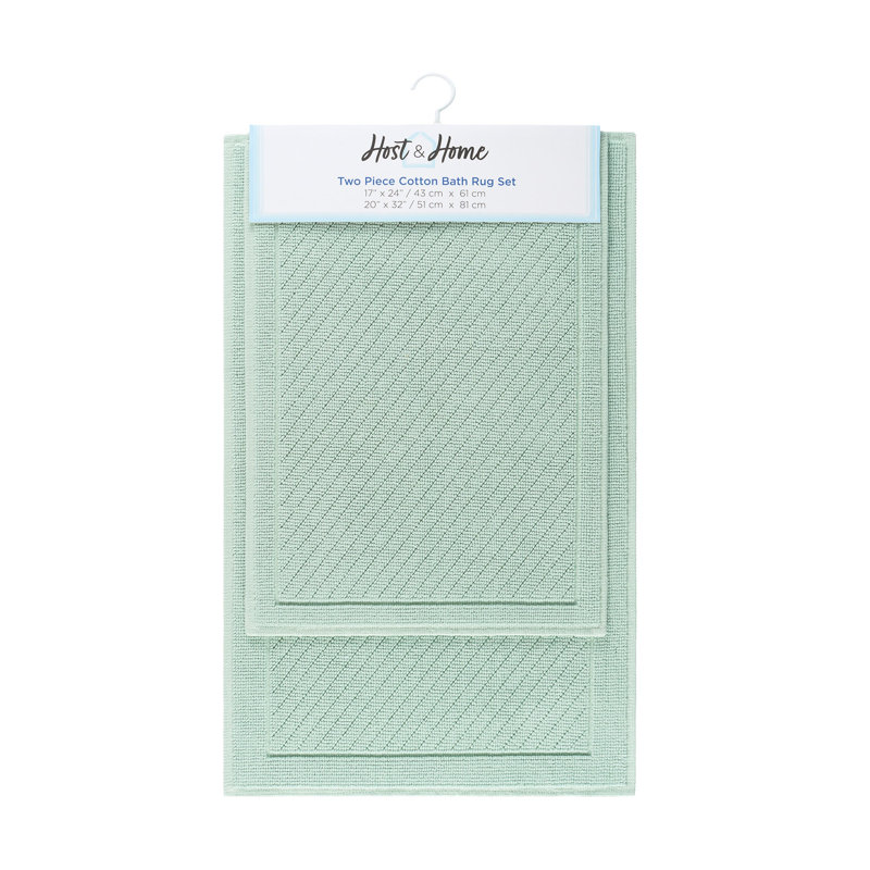 Host and Home 2 Piece Modern Double Weave Textured Cotton Bath Rug Set with Non Slip Backing, Green