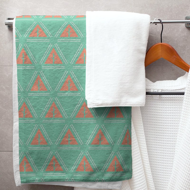 Serviette de bain d’arbre minimaliste classique Barbra, Vert foncé / orange