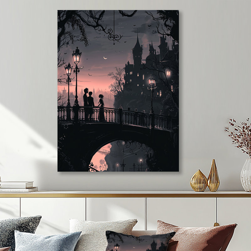 «Midnight Lantern Romantic Prague Bridge - City Buildings», reproduction d'art mural, H 44 po x l 34 po, Sans cadre
