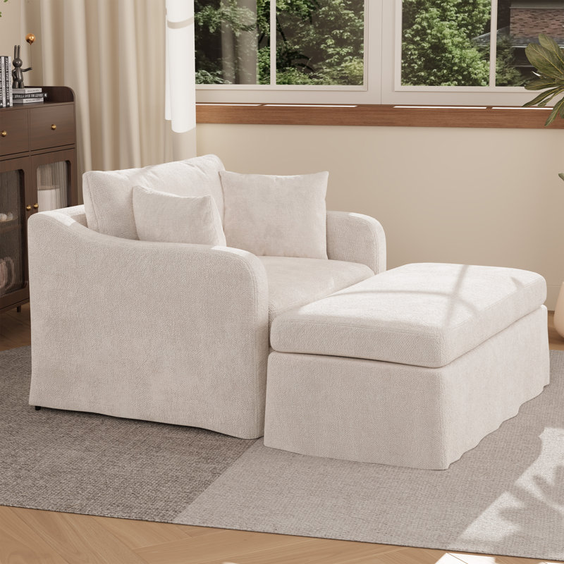 Accent Chair Set,Chenille Accent Armchair And Ottoman, Beige