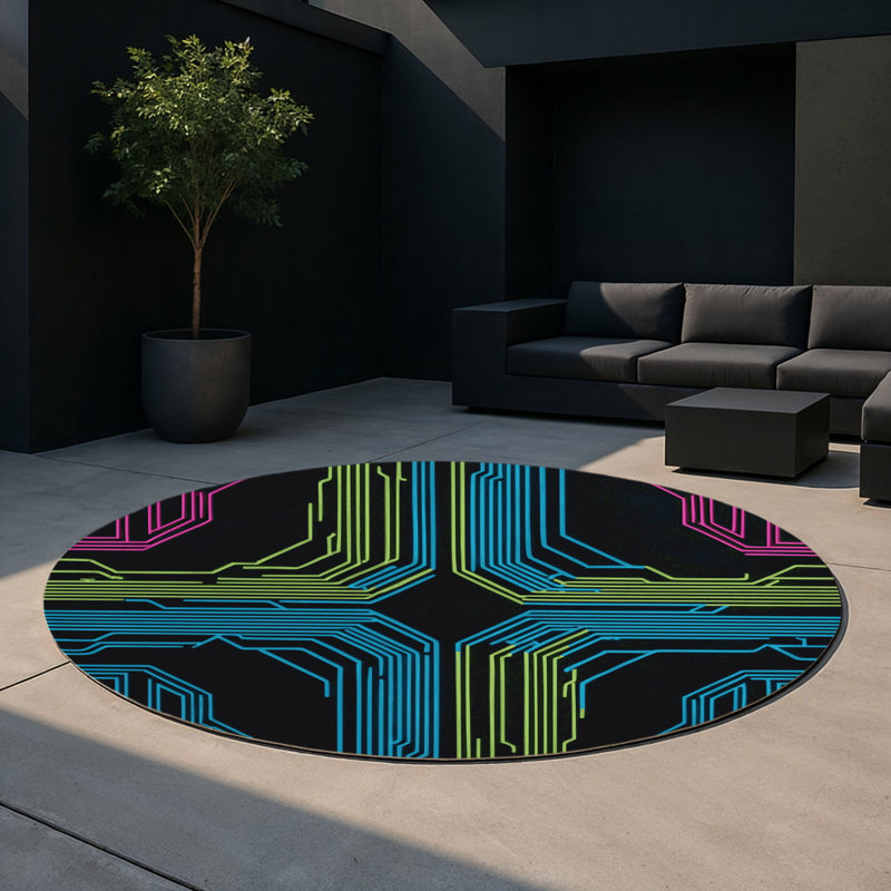 Digital Flicker Indoor And Outdoor Area Rug, Round 5'