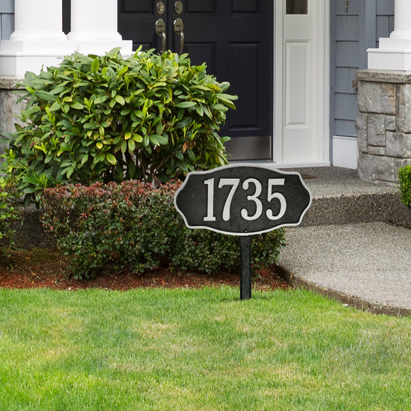 Hampshire 1-Line Lawn Address Sign, Yes, Black/Silver
