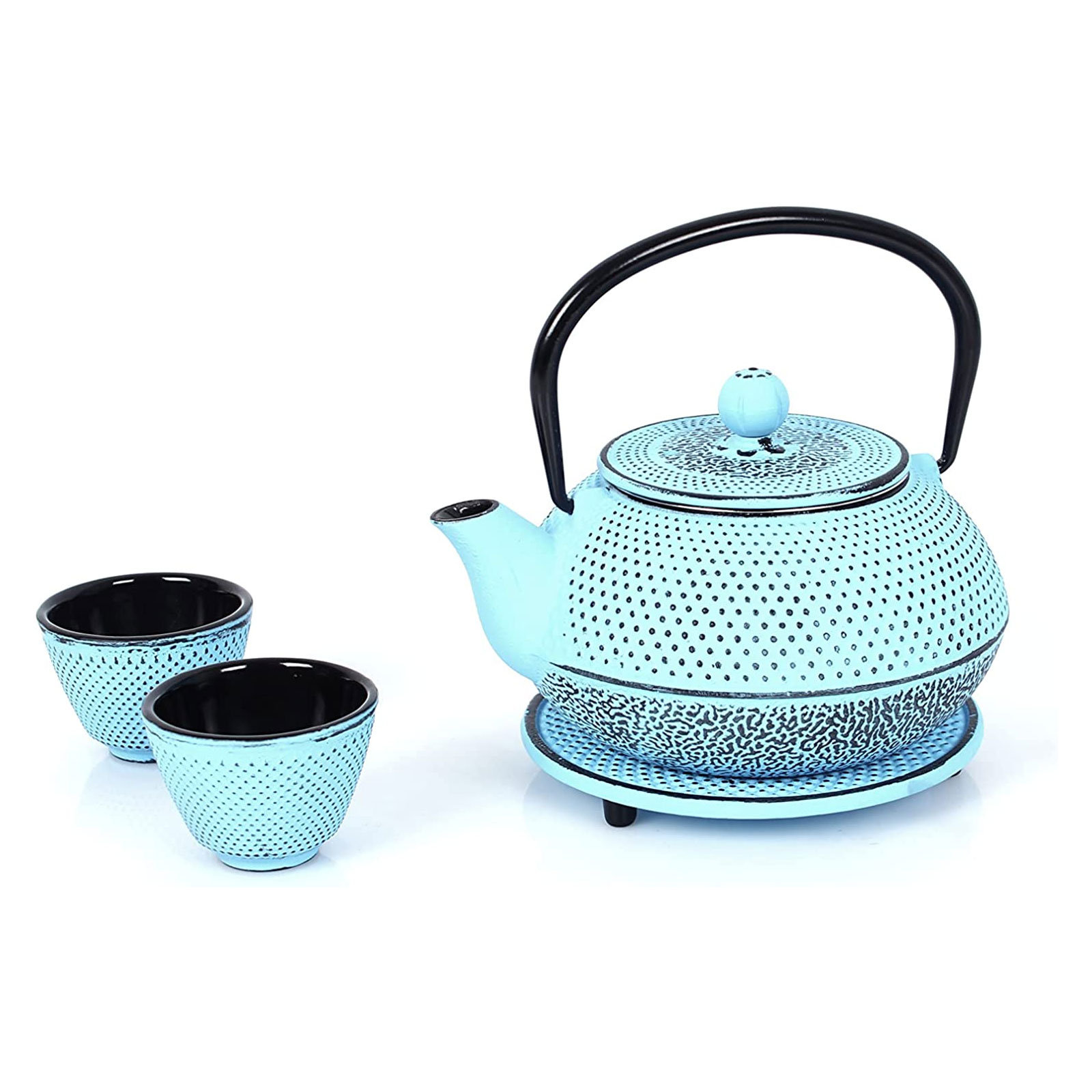 Echtwerk Teeservice aus Gusseisen, Teekanne 0,8 L mit abnehmbarem Sieb,  Teebereiter mit Untersetzer und 2 Teetassen | Teekannen