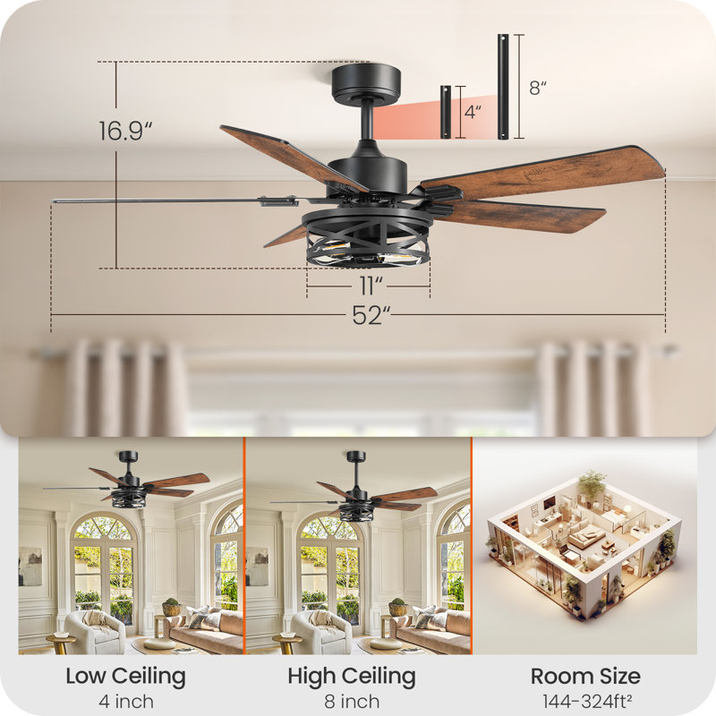 52'' Farmhouse Flush Mount Ceiling Fans With Lights Kit And Remote & App Control