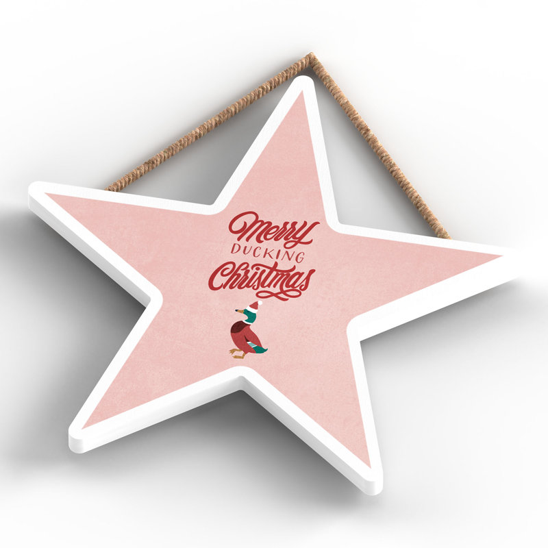 Xmas Merry Ducking Christmas Wooden Star Plaque