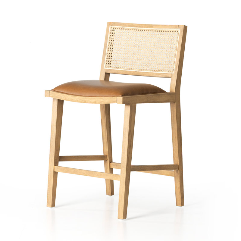 Caswell 27" Counter Stool, Butterscotch Faux Leather, Counter Stool (27” Seat Height)
