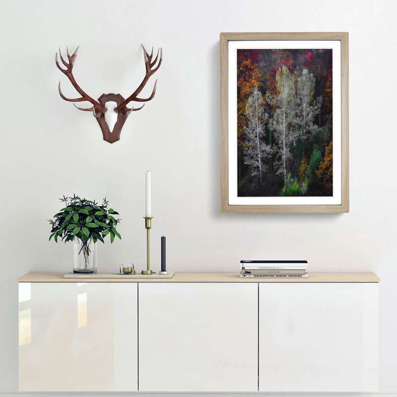Autumn Trees in Switzerland - Picture Frame Painting Print, 63cm H x 45cm W x 2cm D, Oak Framed
