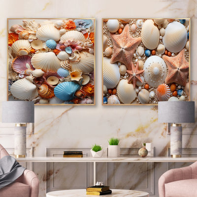 Photo de plage, coquillages ensoleillés - ensemble de 2 carrés de plage
