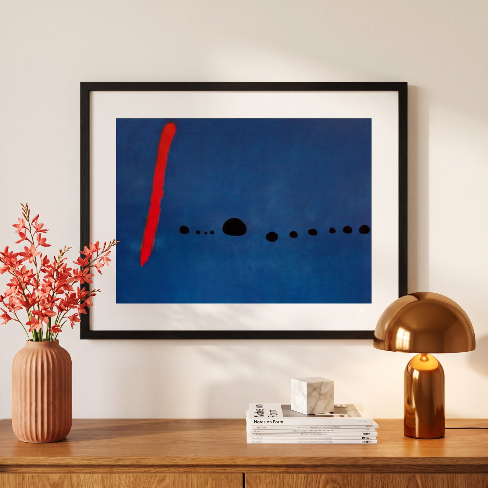 Bleu II Print by Joan Miro, 17.12" H x 21.12" W x 0.88" D, Black Framed Paper