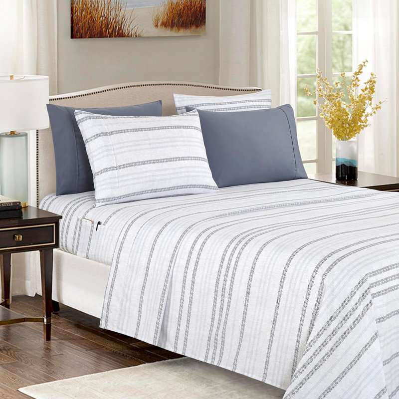Polyester Floral Sheet Set,  Gray, King Sheet Set + 1 Fitted Sheet + 4 Pillowcases