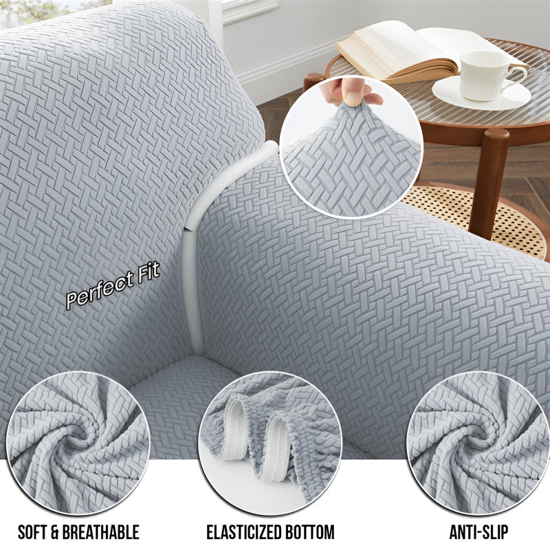 	Luxury Jacquard Pattern Spandex Sofa Cover - Stretch Slipcover for Sofa Protection, 	179cm H x 280cm W - (3 Seater), Silver