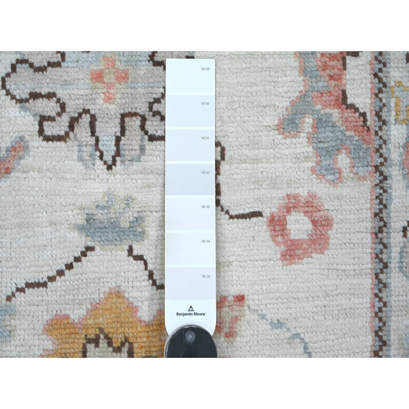 Tapis oriental noué à la main 3 pi x 4 pi 9 po, teinture naturelle, 100% laine, angus afghan Oushak avec motif de feuilles colorées
