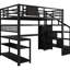 Lit mezzanine double en métal noir avec escalier, garde-robe, bureau fonctionnel, tablettes de rangement et 2 pour le chargement, capacité maximale de 350 lb pour le rangement d'escalier, rangement pour garde-robe, prises, poids