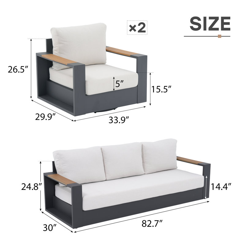 5 - Person Outdoor Seating Group With Swivel Chairs, White, Swivel Chair, Gray