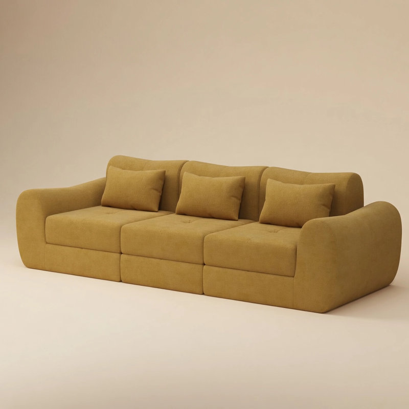 Boneless 102"Compression Boneless Sofa, Convertible Folding Cloud Couch, Soft Chenille, No Assembly Required, Yellow