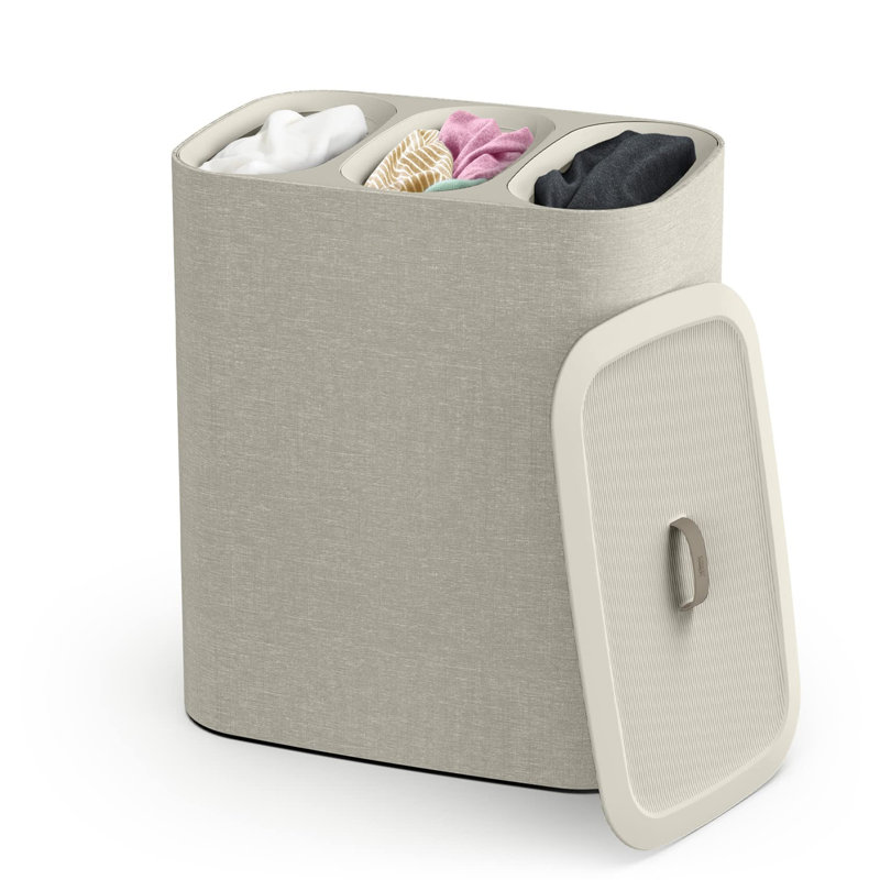 90 Liter Laundry Hamper with Lid, Ecru