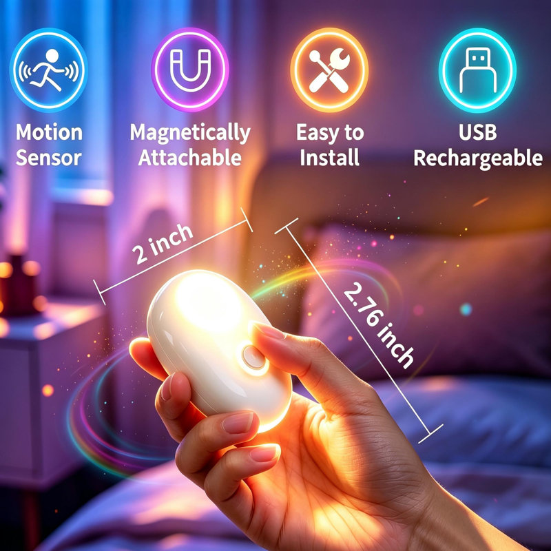 RGB Under Cabinet Light, Rechargeable Motion Sensor Cabinet Lighting with Remote Control