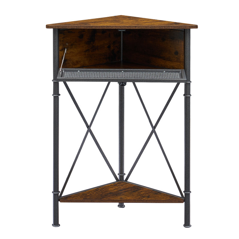 Kempst Set of 2 End Tables with Storage, Farmhouse Corner End Table Set of 2 with Flip Door, Industrial Triangle Side Tables with Shelf, Rustic Small Space Accent Tables for Living Room Bedroom
