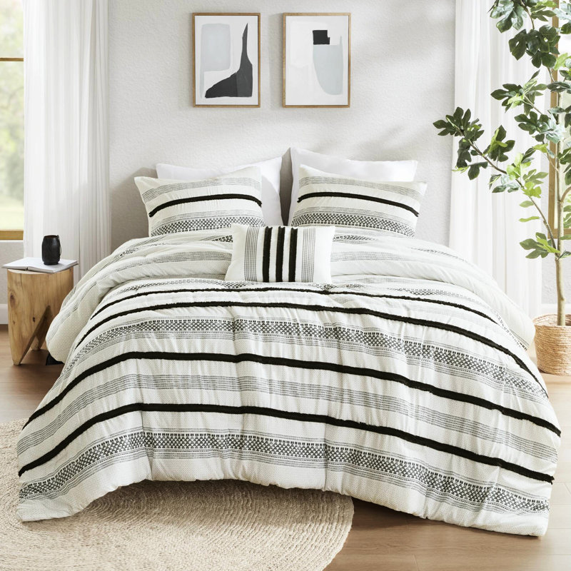 Édredon à rayures et courtepointe - double / grand, microfibre, literie de charme polyvalente pour lit double / grand, chic, ajoute une touche de classe à