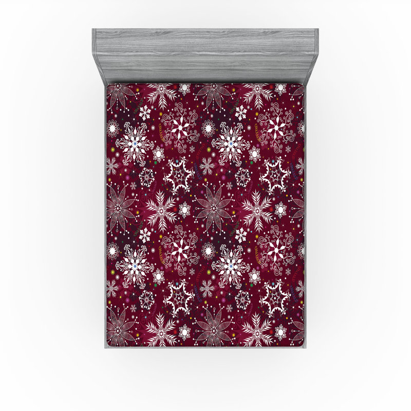 Drap-housse Ambesonne, paquet de 2, Rouge vin / floral blanc, Drap-housse grand