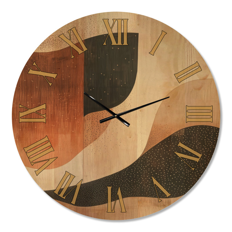 Horloge murale ronde bohème à motif abstrait de dunes, imprimée sur bois, Extra Large