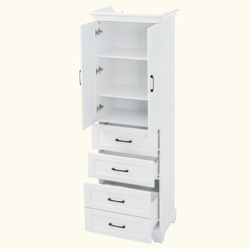 Free-Standing Bathroom Vanity With 2 Damping-Hinge Doors, 3 Drawers (Including 1 Deep Drawer), Adjustable Shelves, Black Iron Handles, Durable PB Laminate & MDF Construction