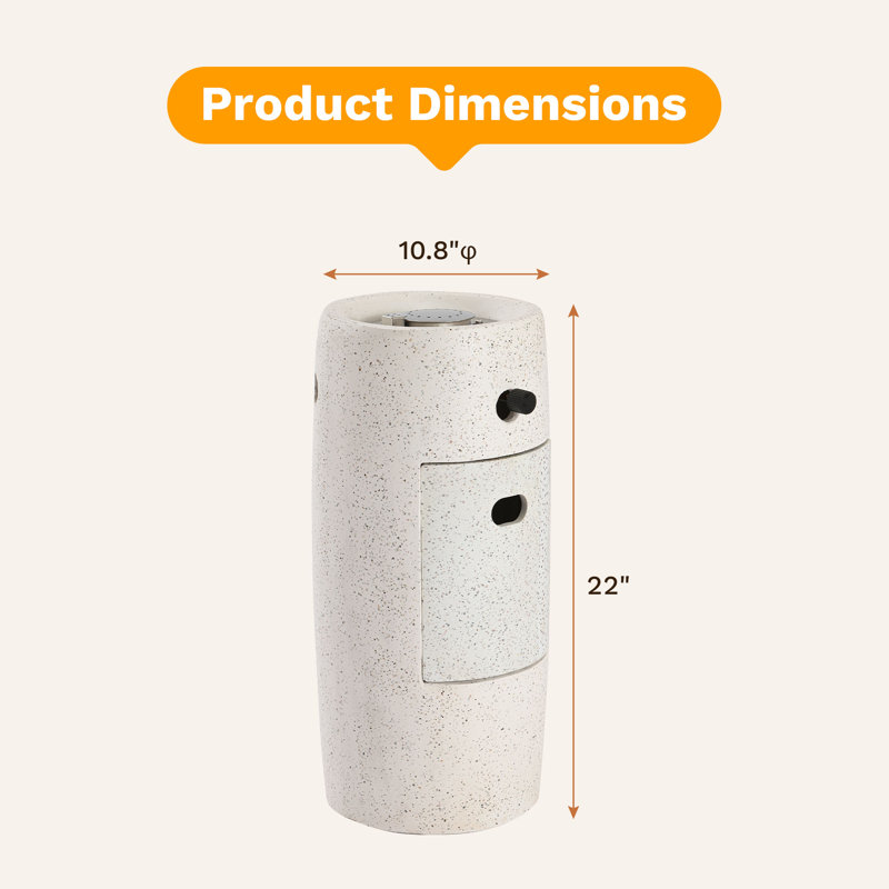 11" Round Concrete Propane Smokeless Fire Column, Beige