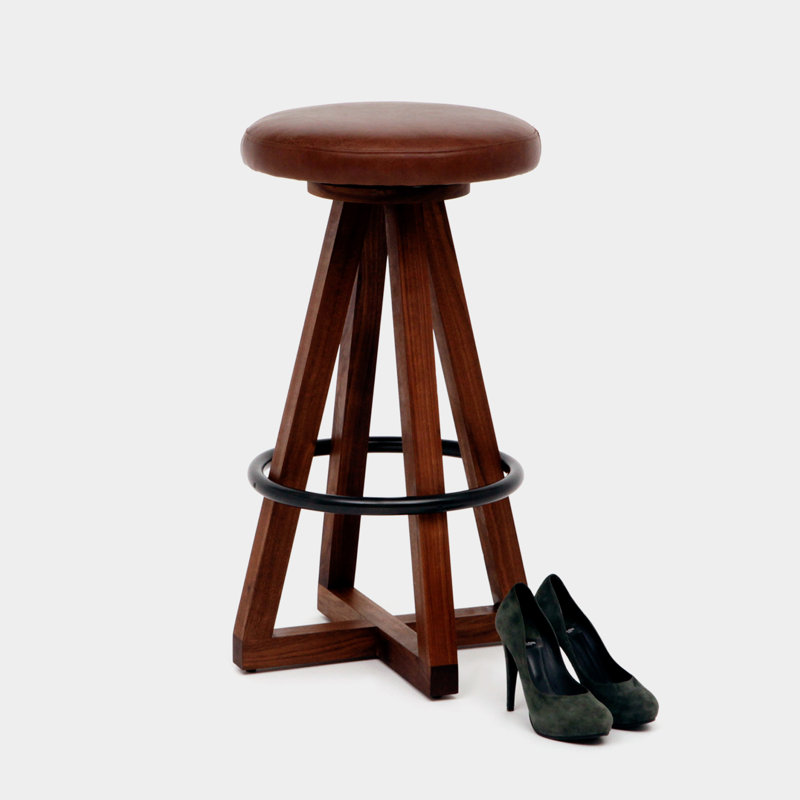 X3 30" Swivel Bar Stool, Saddle, Black Oak, Brass
