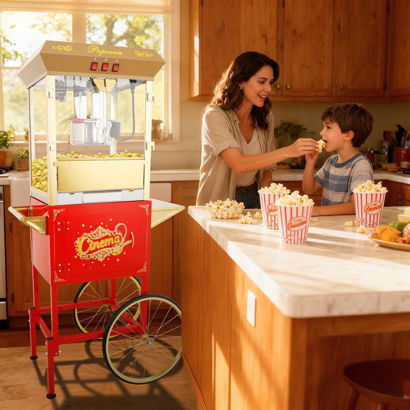 Machine à maïs soufflé commercial de 16 onces, machine à maïs soufflé de théâtre avec commande à 3 interrupteurs, cadre en acier et portes en verre trempé