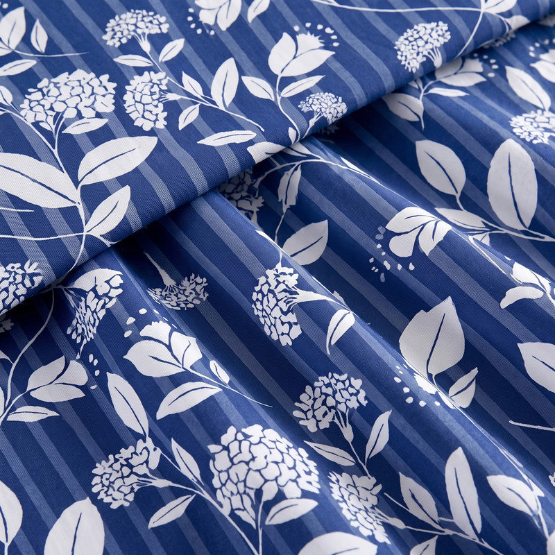 Taies d'oreiller bleues à fleurs, lot de 2 (taille Queen), motif floral bleu marine à rayures et feuilles, douces et respirantes, 100 % coton, fermeture portefeuille, style shabby chic.