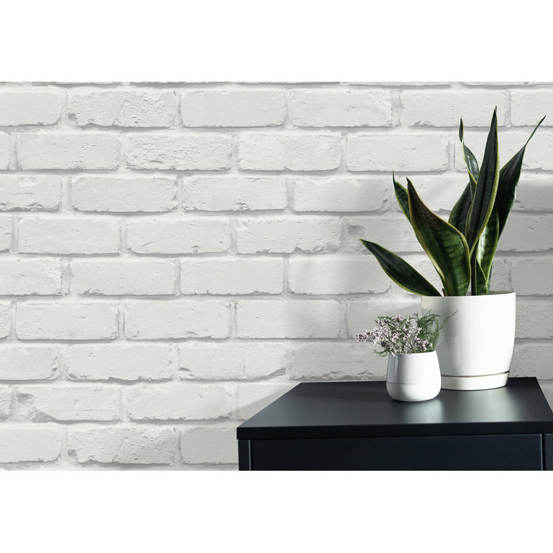Alpin Sage Painted Brick Wallpaper, White