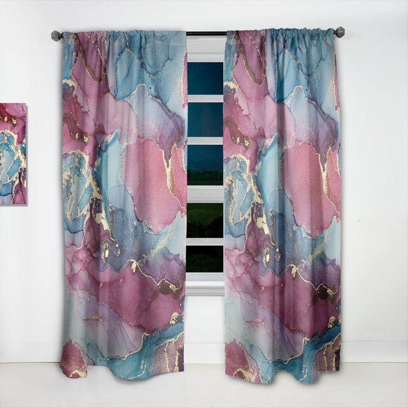 Blue And Purple Luxury Abstract Fluid Art IX - Modern Curtain - Velvet Room darkening - 1 panel, 52" W x 95" L