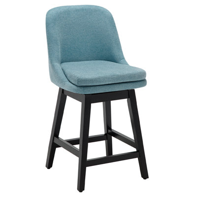 Swivel Bar Stools, 26" Counter Height Bar Stool with Solid Wood Legs, Modern Upholstered Barstools with Back for Kitchen Island, 1 Pieces, Performance Fabric in Teal