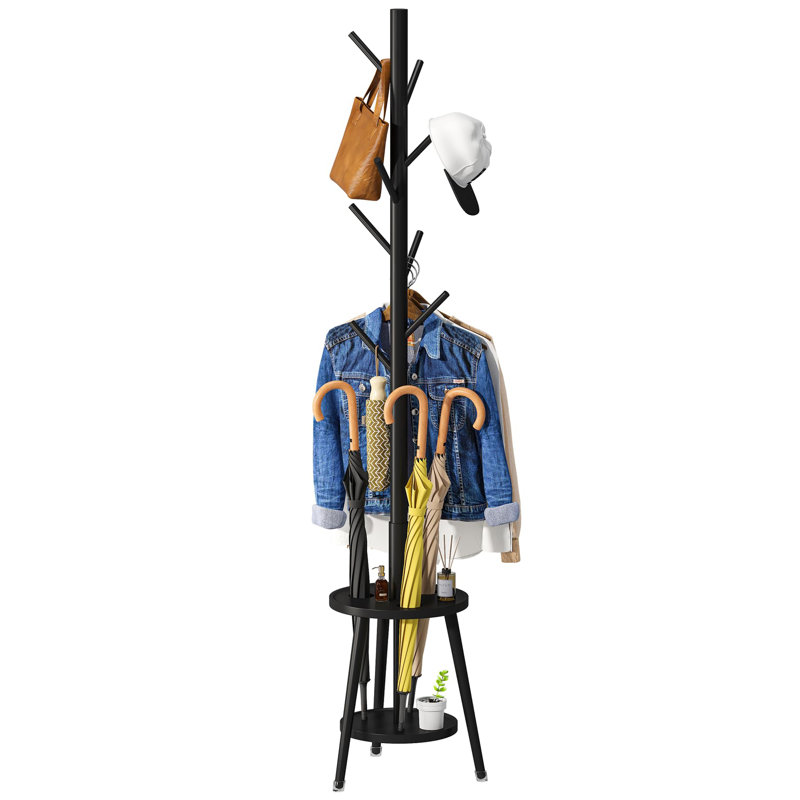 Couche de bambou autoportante avec porte-parapluie, Noir