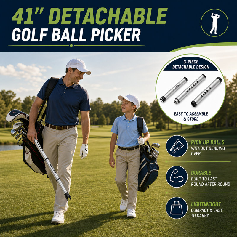 YUNIC récupérateur de balles de golf en aluminium 3 pièces avec sac de rangement, ramasseur de balles de golf portable pour terrain de golf et terrain d'exercice