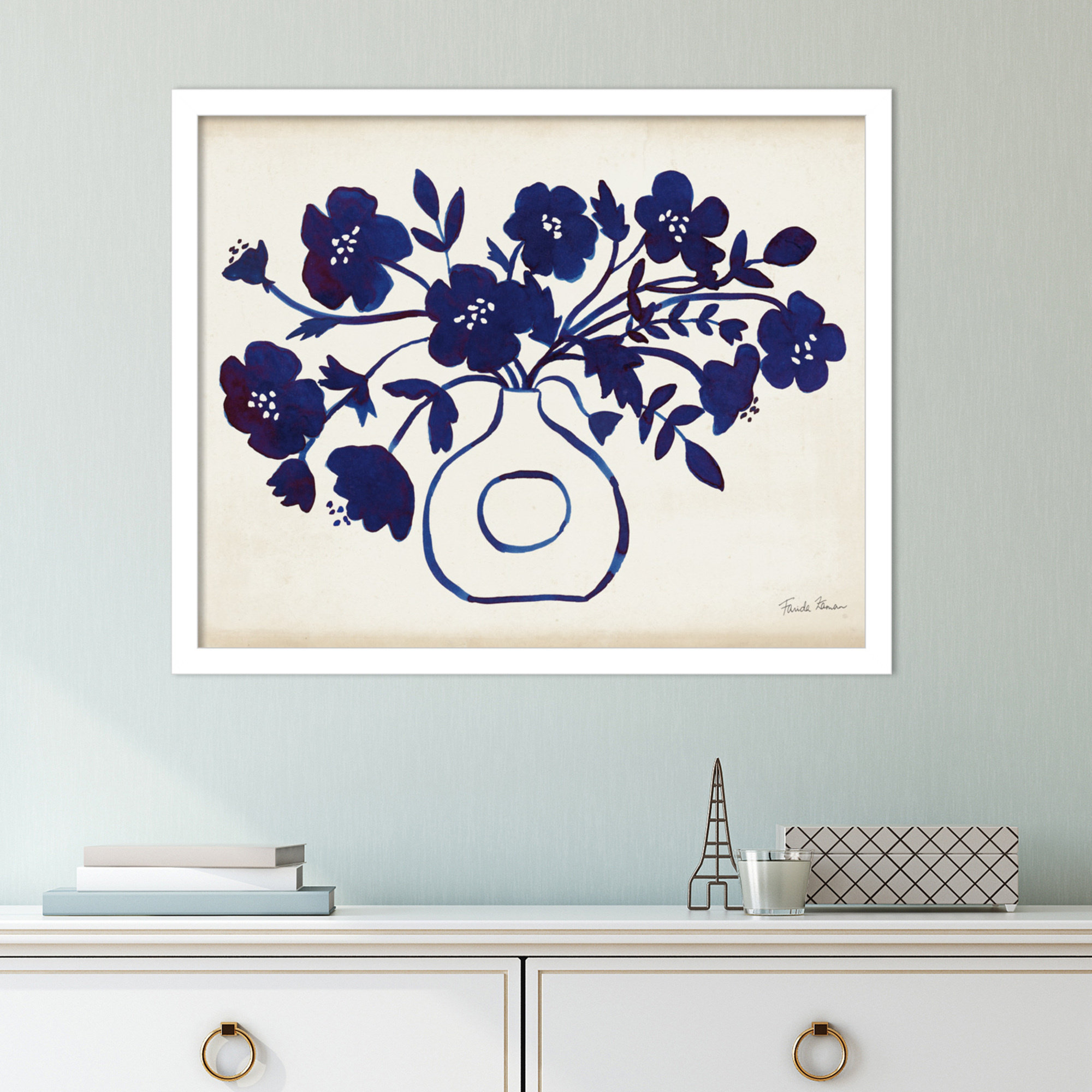 Modern Blue by Farida Zaman, White, 17" H x 21" W x 1" D