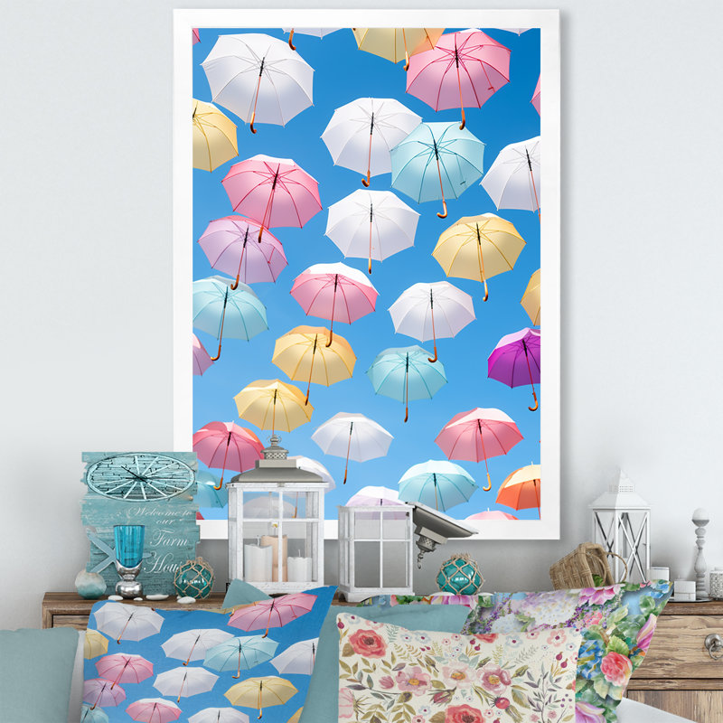 " Multicolor Umbrellas Modern Photo I ", White Single Picture Framed, 32" H x 24" W x 1" D