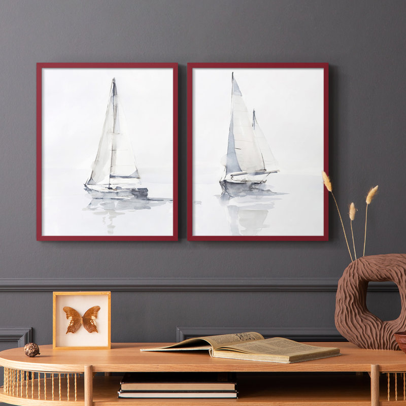 Impression encadrée Misty Harbor I-Premium - prête à être accrochée - aucun clou requis - aucun clou requis, Rouge