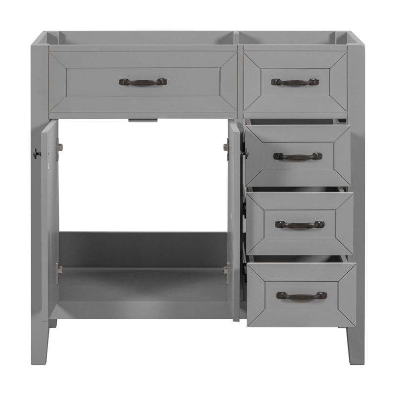 Meuble-lavabo 36 po sans lavabo, base d'armoire seulement, armoire de salle de bain avec tiroirs, structure solide et panneau de fibres à densité moyenne