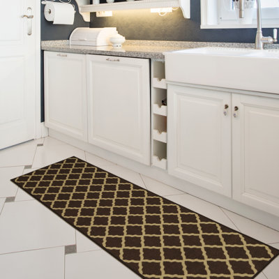 Ottohome Machine Washable Non-Slip Trellis Area Rug for Living Room, Hallway Runner, Entryway Rug, Brown