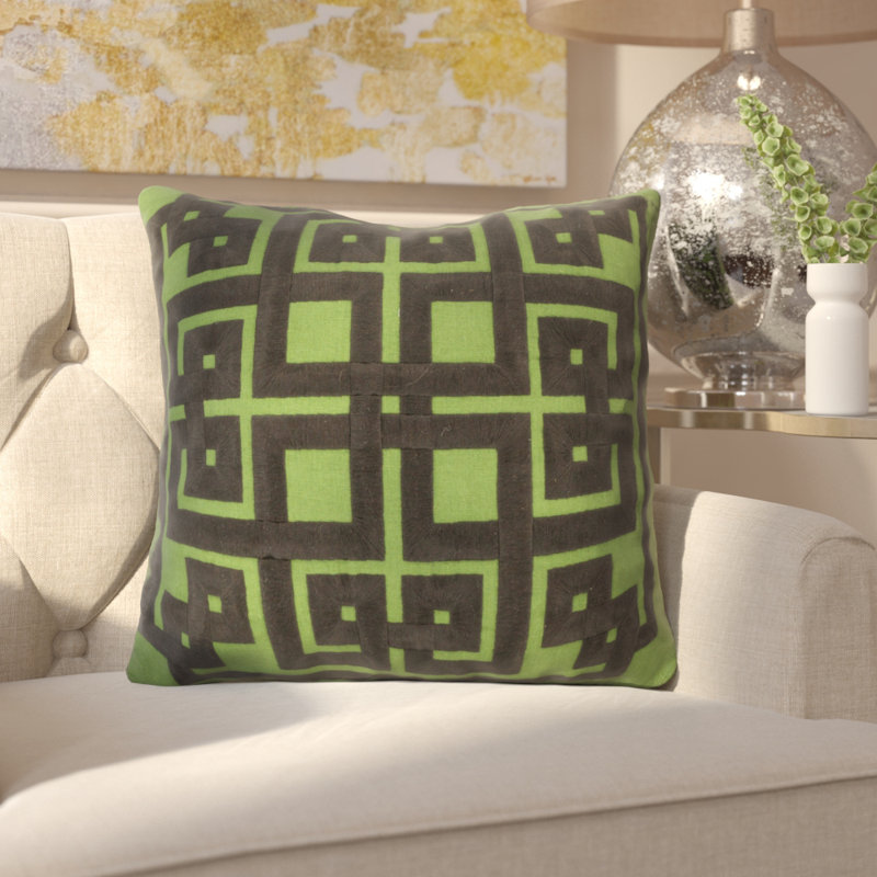 Oatmeal and Quince Yellow Embroidered Linen Square Throw Pillow