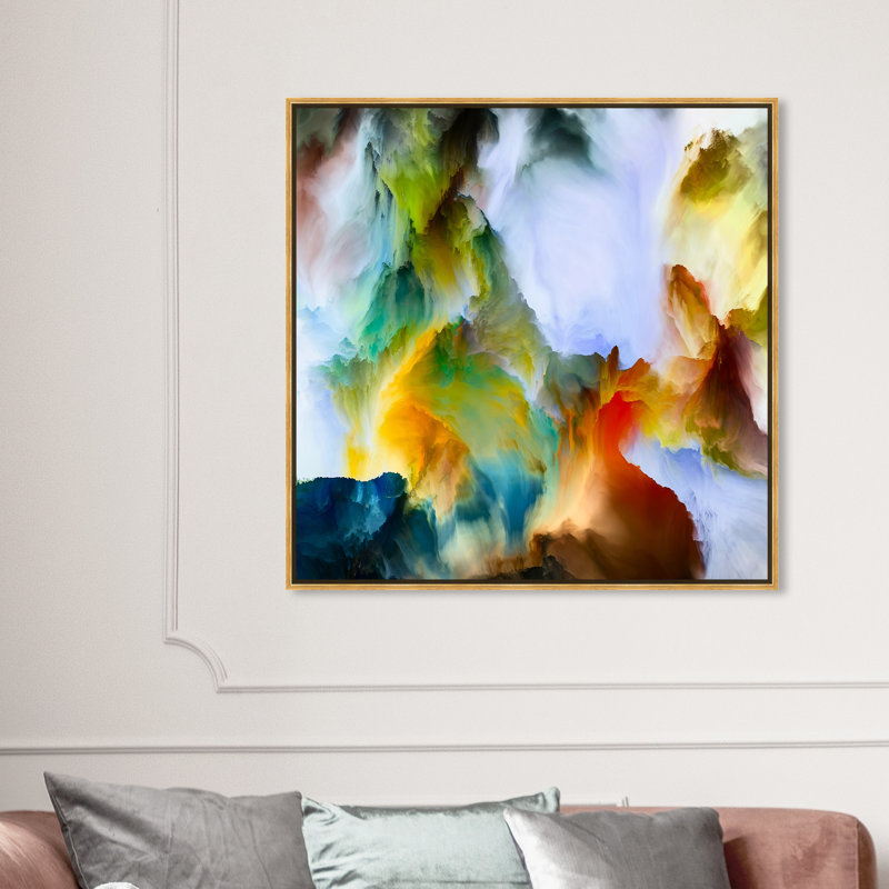«Abstract My Mind with You Watercolo», peinture sur toile, Cadre flottant doré, H 40 po x l 40 po
