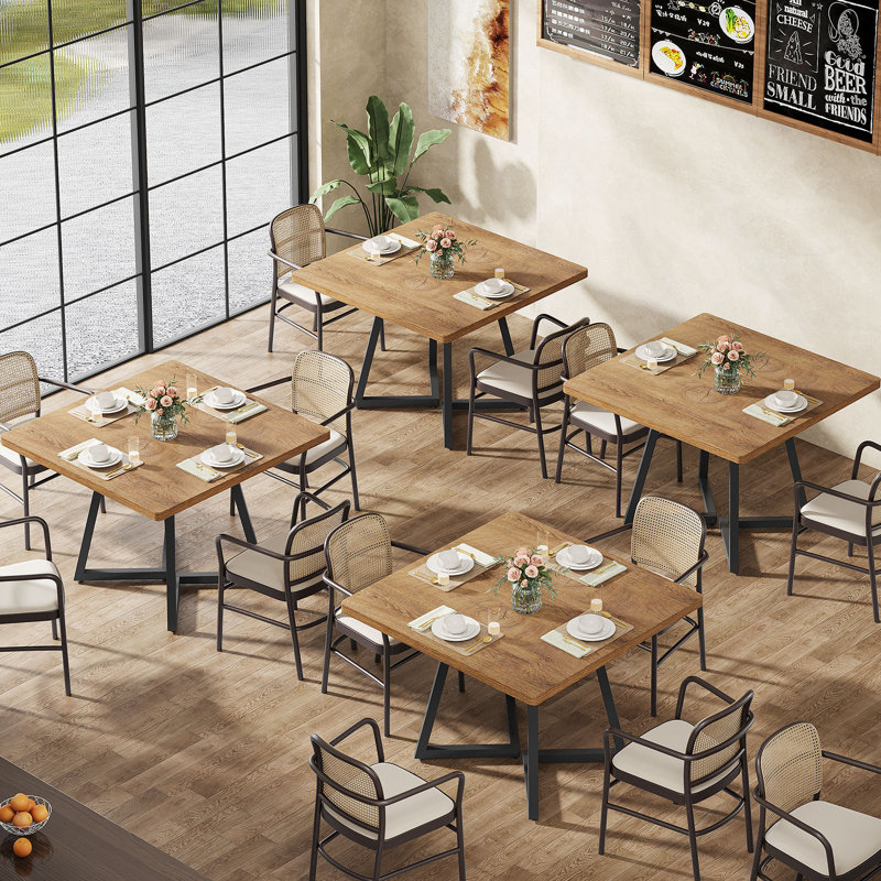Square Dining Table, 31.5" Industrial Dinner Table, Black, Light Brown