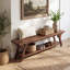 Banc de salle à manger en bois massif 63 pouces, banc de cuisine long rustique avec tablette de rangement inférieure, brun