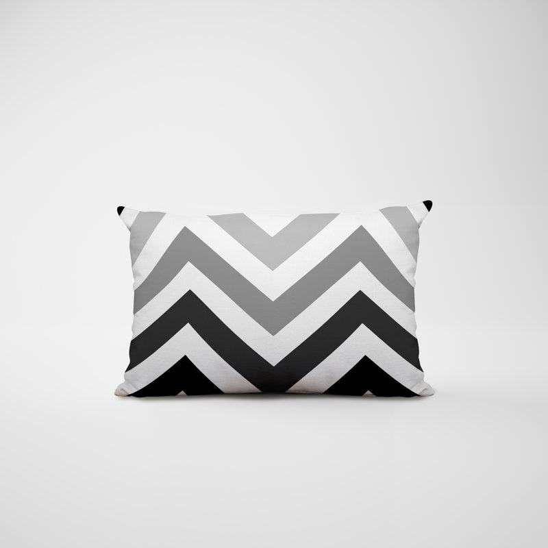 Chevron / Zig Zag Outdoor Reversible Throw Pillow, Black