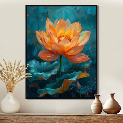 «Vibrant Orange and Blue Lotus Bloom I», art mural Lotus